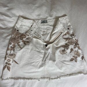 White Jean Embroidered Skirt
